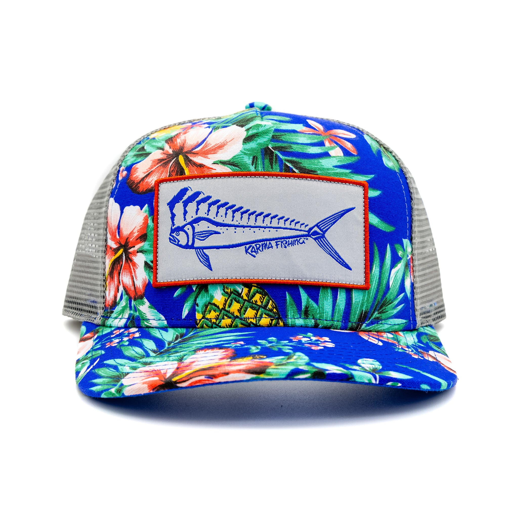 Floral print trucker hat with mahi patch
